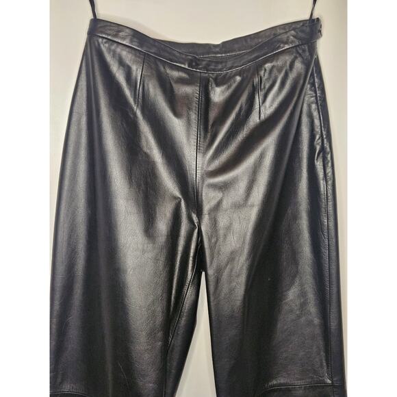 Vintage 90s Jones New York Black Leather Pants High Rise Straight Black Size 6 - Picture 2 of 5